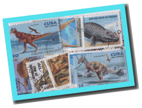 50 différents timbres ANIMAUX PREHISTORIQUES